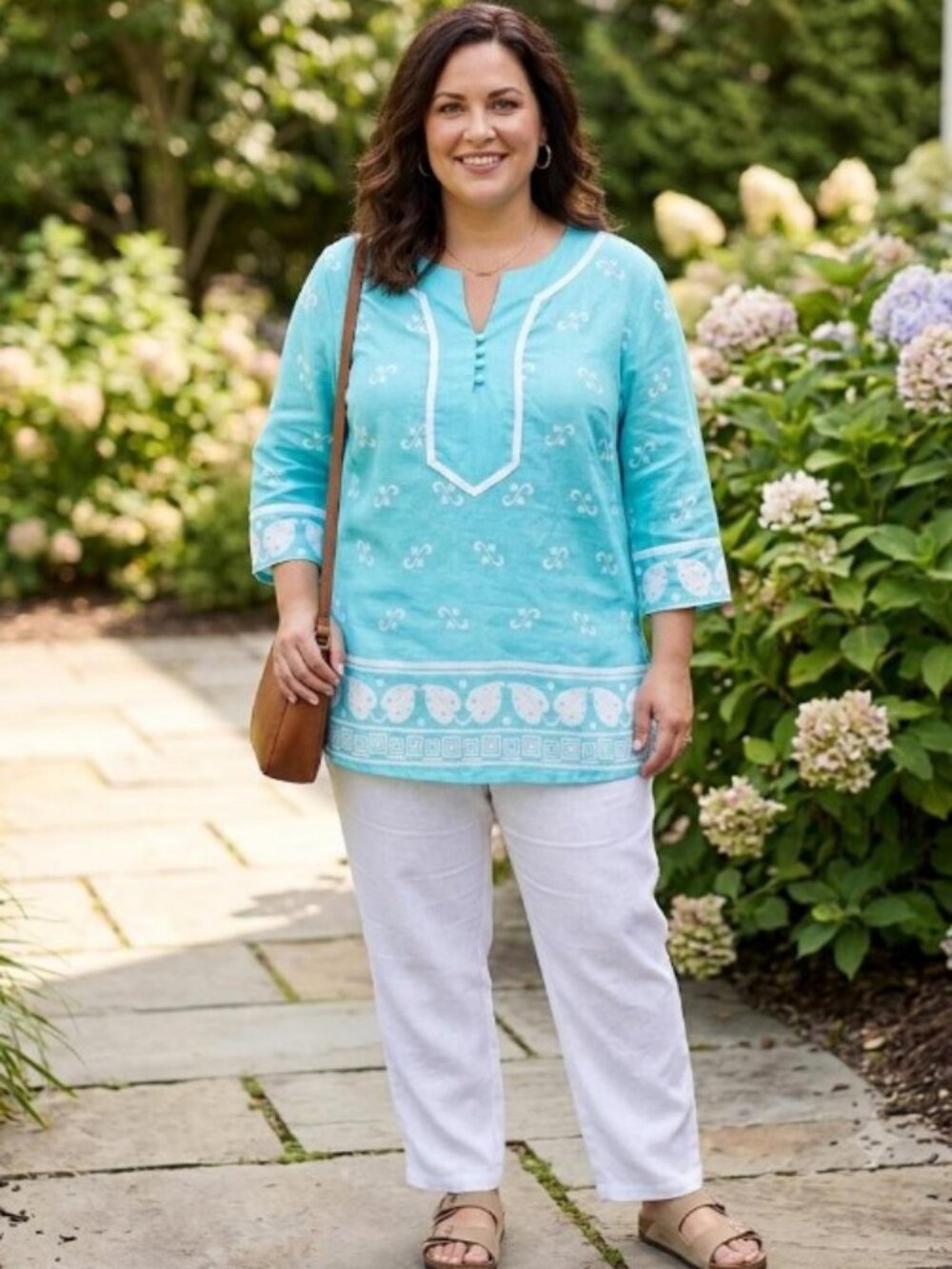 Carole Little Woman 100% Linen Aqua Tunic